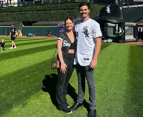 Rebekah Haynes pictured with her boyfriend Dylan Cease at the Guaranteed Rate Field home of Chicago 'White Sox on July 10, 2022