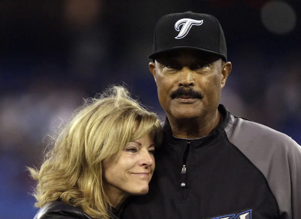 Cito Gaston is comforted by his Wife Lynda Gaston on his final game of his managerial career during a MLB game at the Rogers Centre September 29, 2010 in Toronto, Ontario, Canada