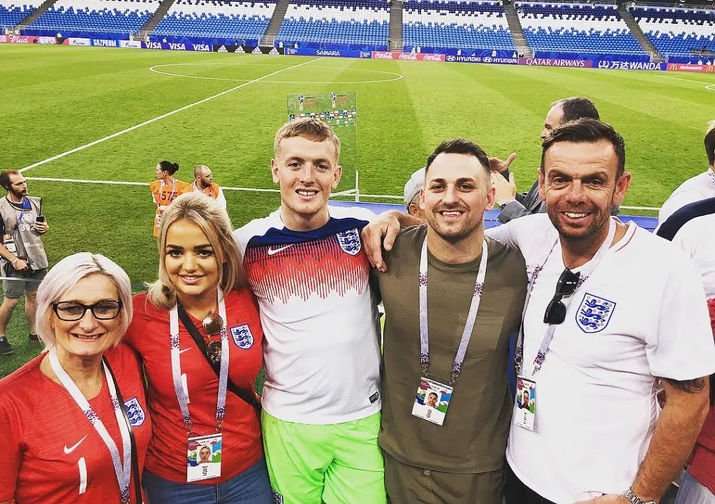 Jordan Pickford with his family, his mother Susan, father Lee and brother Richard at the 2018 World Cup in Russia.