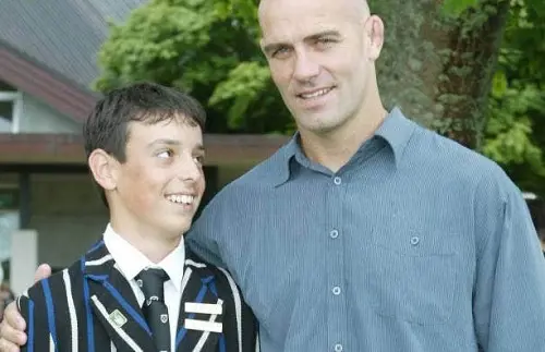 Daryl Mitchell with father John after he was chosen as head boy for Southwell School in 2004.
