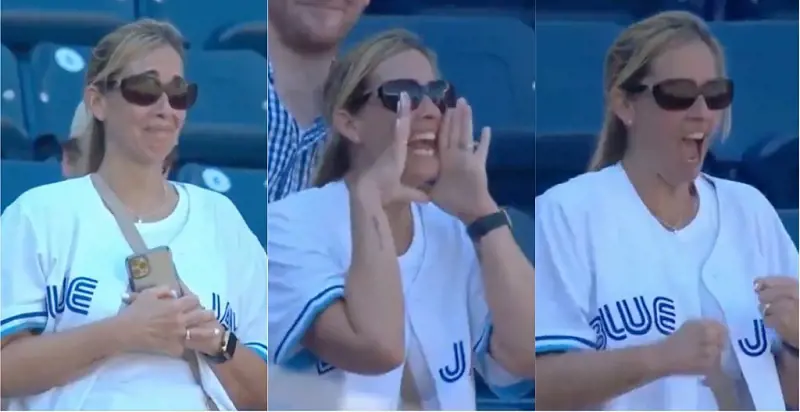 Alek Manoah's mom cheering for him during his Blue Jays debut. 