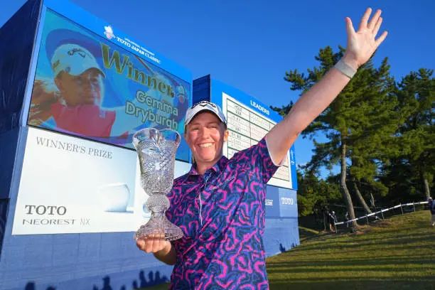 Gemma Dryburgh of Scotland poses with the trophy after winning the tournament following the final round of the TOTO Japan Classic at Seta Golf Course North Course on November 6, 2022 in Otsu, Shiga, Japan