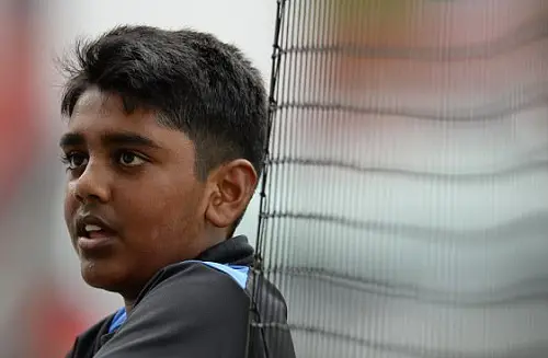 13-year-old Rehan pictured in the Lord's cricket ground after he was invited by MCC in 2017
