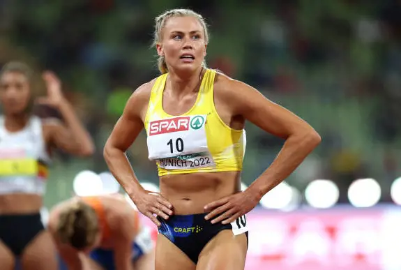 Bianca Salming representing her country Sweden in the European Championship Game on August 18, 2022 in the 800M Heptathlon event 