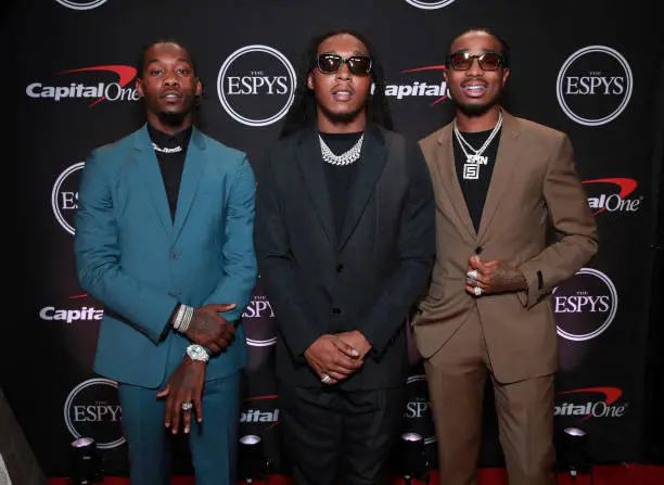 (L-R) Offset, Takeoff and Quavo of Migos attend The 2019 ESPYs at Microsoft Theater on July 10, 2019 in Los Angeles, California.