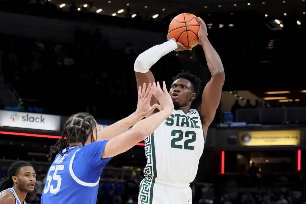  Mady Sissoko of the Michigan State Spartans takes a shot during a match against Kentucky Wildcats on November 15, 2022 