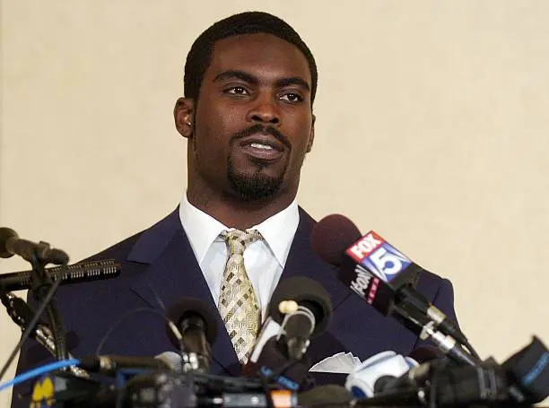Michael Vick appears in front of the media after his involvement in the dog fighting case is revealed in 2017