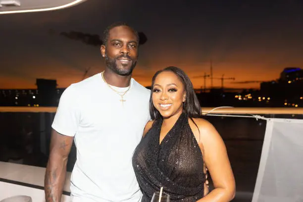 Michael Vick, the former NFL athlete with his wife Kijafa Vick at the Ahoy Club x Sip Channé Monaco Megayacht on October 26, 2022