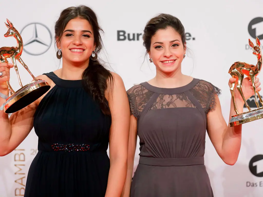 Yusra Mardini and her sister Sara met Sven Spannekrebs after they fled their home in war-torn Syria in August 2015.
