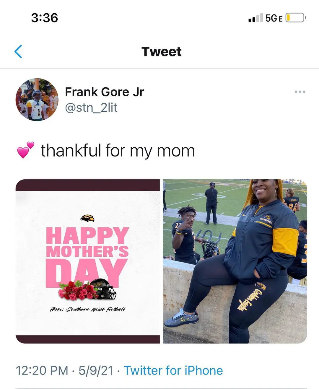 Frank Gore Jr posts a sweet message for his mother on the occasion of mother's day in 2021