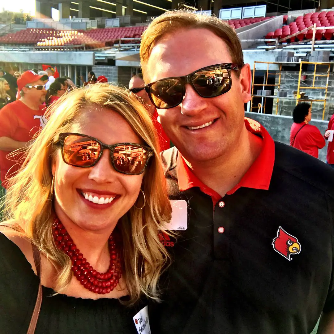 Dani and her partner Lane at Cardinal Stadium on August 24, 2018, when Dani was Coach of the Year.