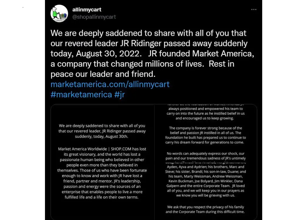 Jr Ridinger passed away