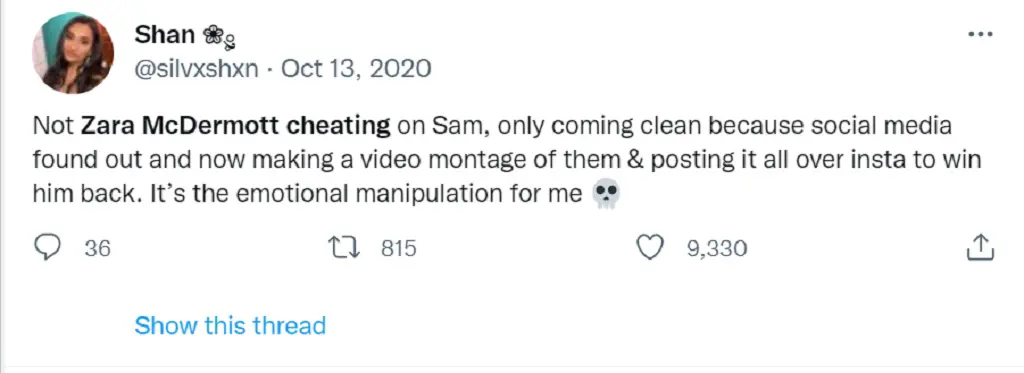 Zara McDermott's cheating allegations all over Twitter