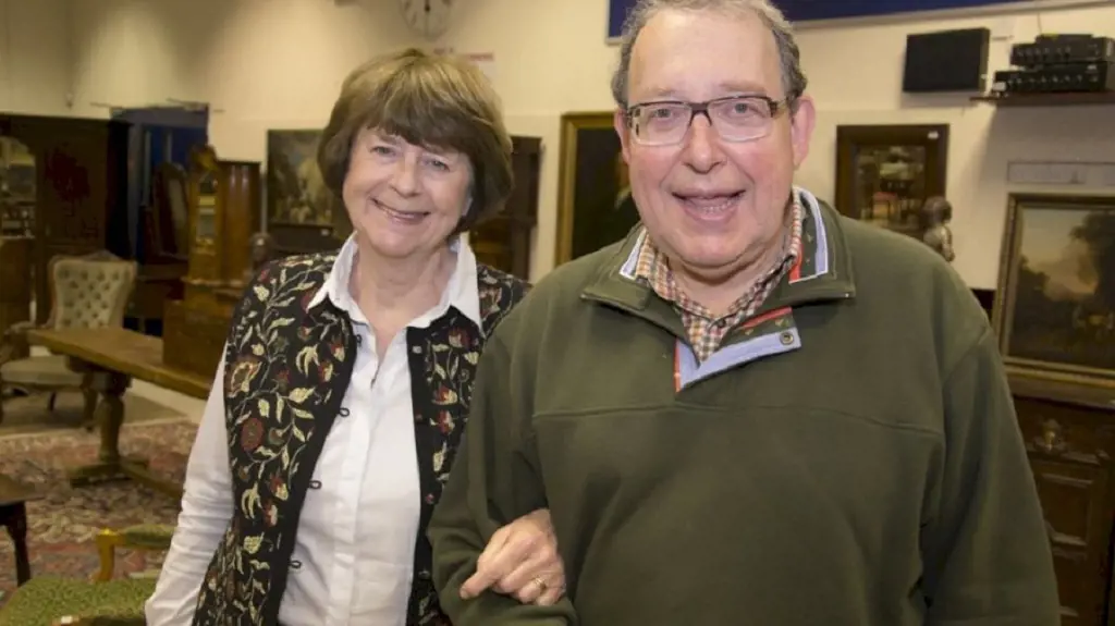 Poet Pam Ayres with her husband theatre producer Dudley Russell