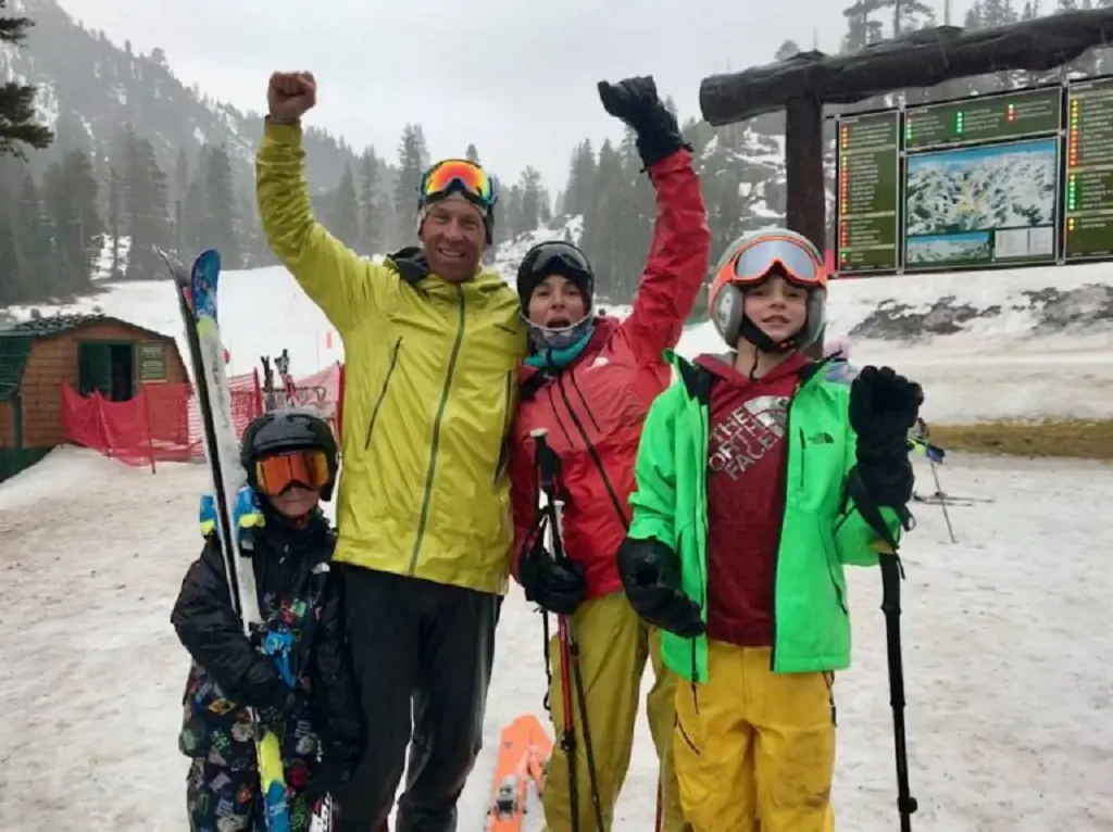 Hilaree's son Quinn and Graydon skied first time in the rain.