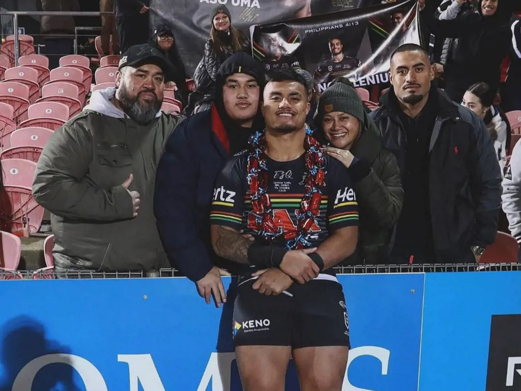 Spencer Leniu's family attended his debut match for the Penrith Panthers in 2019.
