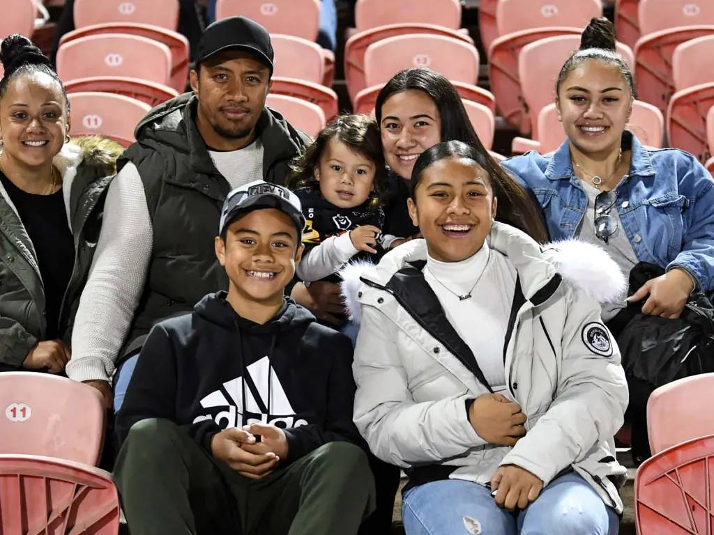 Jarome Luai with his beloved mom, partner, and siblings at Panthers Stadium.