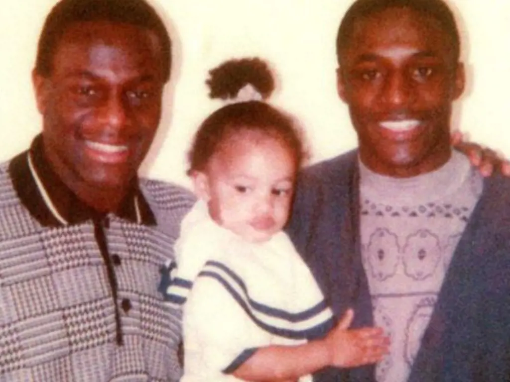 A childhood picture of Amal Fashanu with her uncle in the left and father in the right.