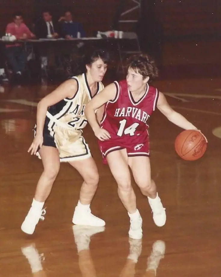 Maura Healey pictured during her days in Harvard University as she goes past her opponent 