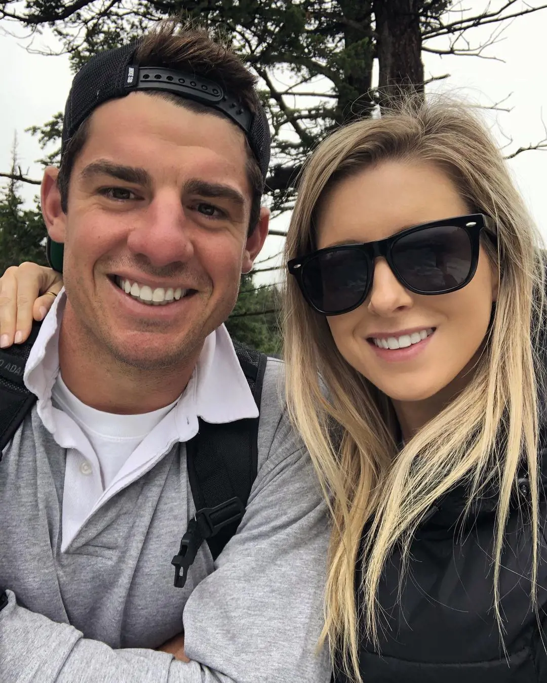 Moises and Krista shared a selfie when they were hiking at Bow Falls, Canada in 2019