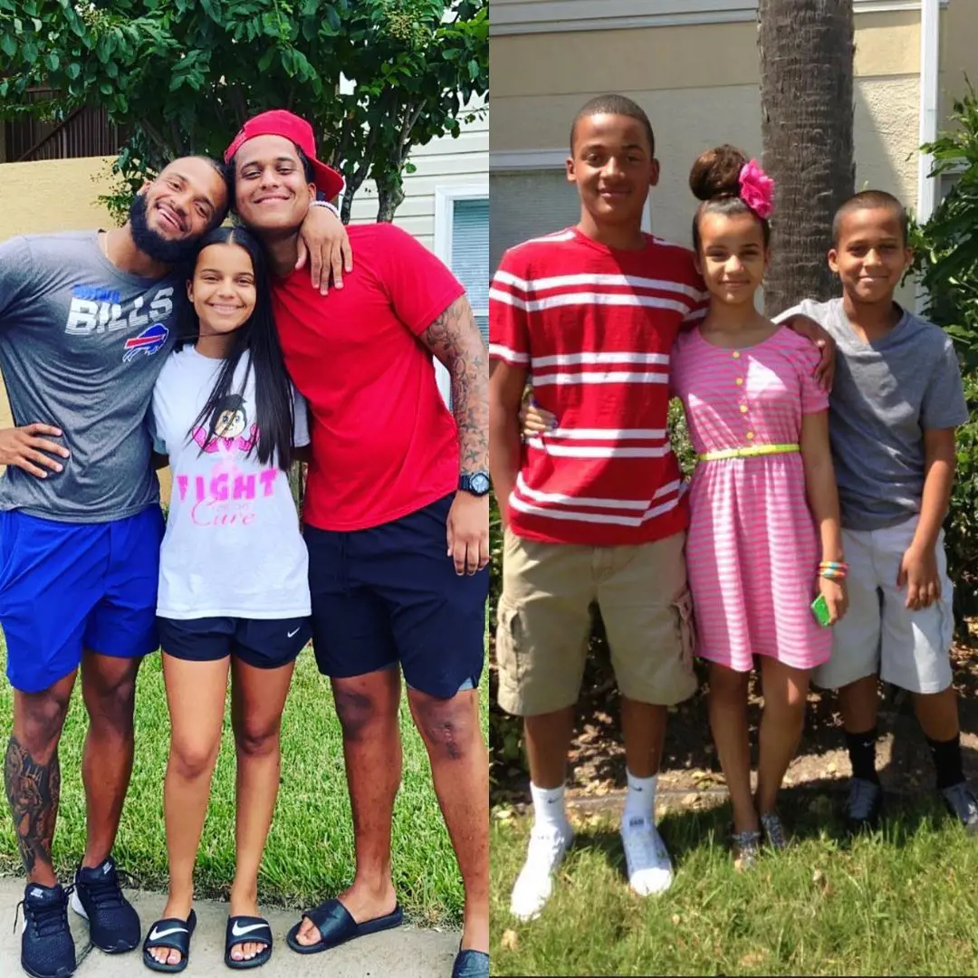 Gabe and his siblings took those pictures at the same place but in different years.